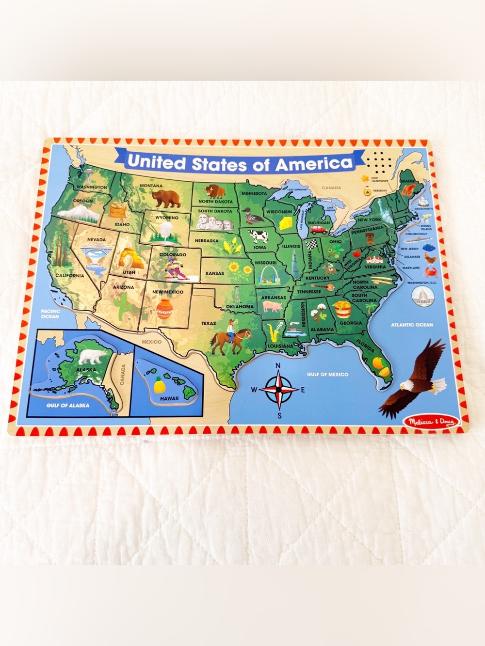 NEW Melissa & Doug USA Map Sound Puzzle Wooden Puzzle With Sound Effects NWOT
